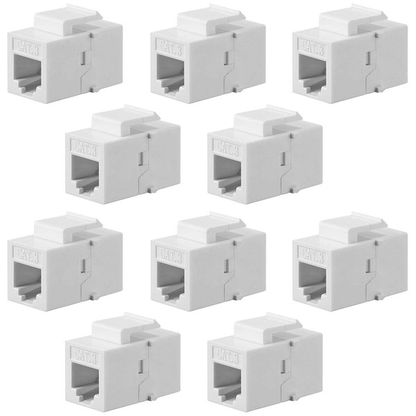 10 Pieces CAT3 Telephone RJ11 6P4C Jack Phone Line Connector Coupler Phone Female to Female Telephone Jack Coupler (White)