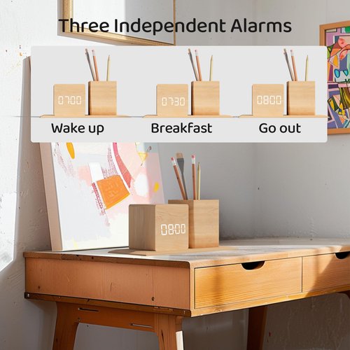 ANTDALIS Alarm Clock for Bedrooms, Silent Alarm Clock for Students, Smart LED Digital Alarm Clock, Three Alarm Settings, 3-Level Brightness, Silent Auto Off Screen