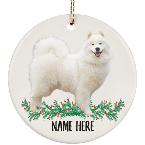 Funny Personalized Name Samoyed Cream Gifts 2025 Christmas Tree Ornaments Circle Ceramic