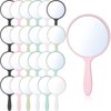 Jetec 25 Pcs Handheld Mirror with Handle Bulk, 3.94" L x 2.17" W, Small Portable Round Mirror for Kids Travel Makeup Classroom Camping Daily Use (White, Pink, Black, Blue, Green)