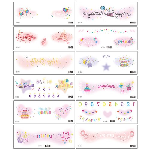 HAIIDOAK Face Temporary Tattoos, 12 Sheets of Waterproof Face Tattoos for Birthday Party, Assorted Birthday Theme Stickers for Girls and Women