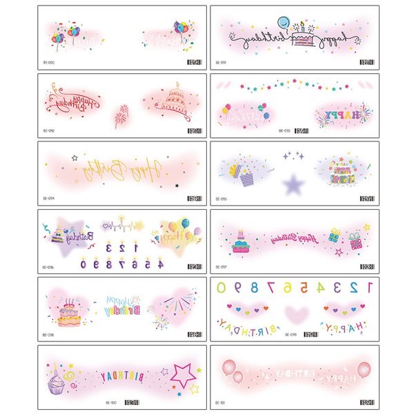 HAIIDOAK Face Temporary Tattoos, 12 Sheets of Waterproof Face Tattoos for Birthday Party, Assorted Birthday Theme Stickers for Girls and Women
