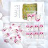 24Pcs French Tip Press on Nails Short Square Fake Nails Cherry Heart Red False Nails Red Gems Designs Acrylic Glossy Nails Red Rhinestones Glue on Nails for Valentines Women Manicure Decorations