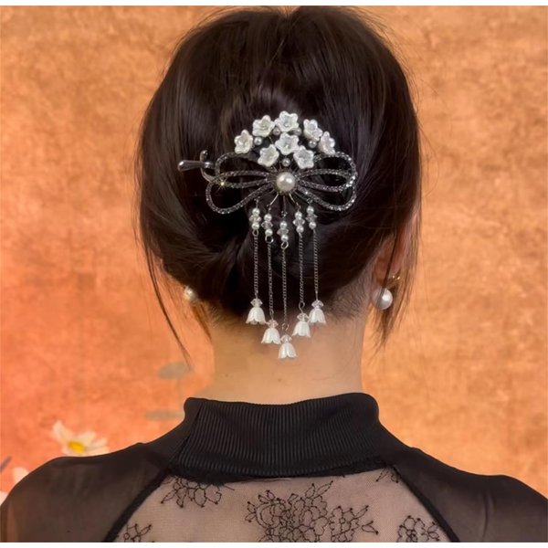 Hair Claws Clips Flower French Style Pearl Rhinestone Twist Banana Hairpins Hair Accessories for Women #10