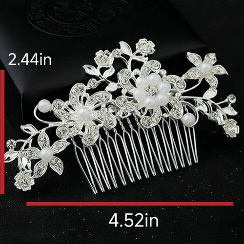 Flower Silver Wedding Hair Comb With Pearls and Crystals Wedding Hair Vintage Hair Forks Accessories Bridal Headpiece for Women and Girls.