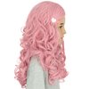 Girls Long Pink Wave Wig with Barrette Halloween Cosplay Party Costume Wig