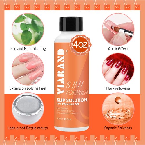 Viarand Poly Gel Slip Solution 4oz Poly Extension Gel Slip Solution, Anti-Stick Slip Solution for Poly Nail Gel,Nail Liquid Slip Solution for DIY Poly Gel Nails at home Clear