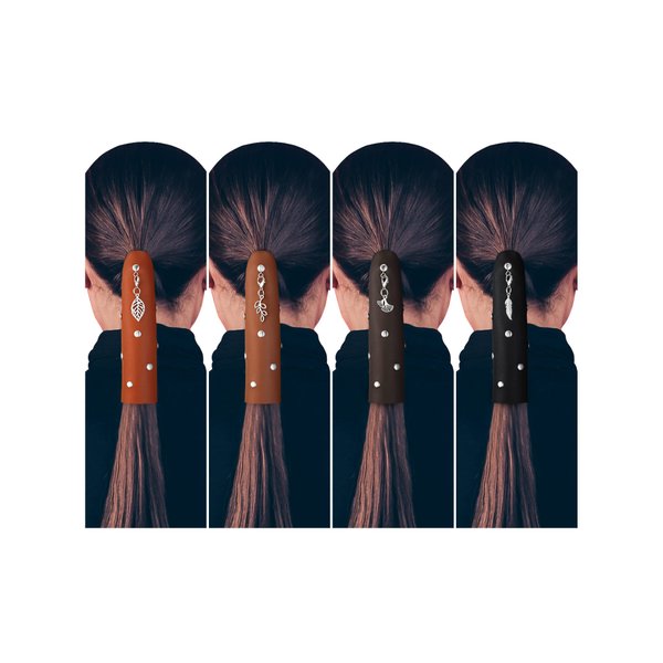 4 Pcs Leather Hair Wrap Motorcycle Ponytail Hair Wrap Pu Hair Wrap Thick Ponytail Holder Braided Hair Tie Motorcycle Hair Accessories for Women (Black, Coffee, Brown, Reddish Brown, 6 Inch)