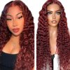 FuivJuix 26 Inch #33 Reddish Brown Lace Front Wigs Human Hair Glueless Deep Wave Wig Human Hair 4X1 Hd Transparent Lace Closure Wig Pre Plucked Natural Hairline With Baby Hair 150% Density
