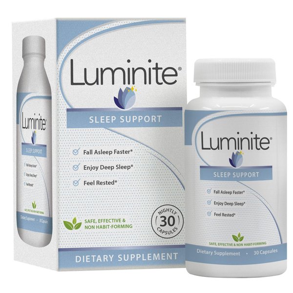 Luminite Sleep Support - Nighttime Sleep Aid Supplement - L-Tryptophan, Melatonin, Chammomile - Non Habit Forming, 30 Count