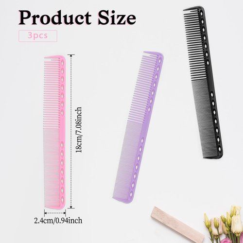 3 Pcs Carbon Fiber Cutting Combs Haircutting Combs Professional Heat Resistant Comb Barber Comb All Purpose Hair Stylist Combs Medium and Fine Tooth for Man Woman Clipper Cuts, Salon and Home