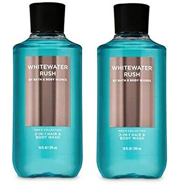 Bath & Body Works For Men Whitewater Rush 3-in-1 Hair, Face & Body Wash - Value Pack lot of 2 - Full Size (Whitewater Rush), 20 fluid_ounces
