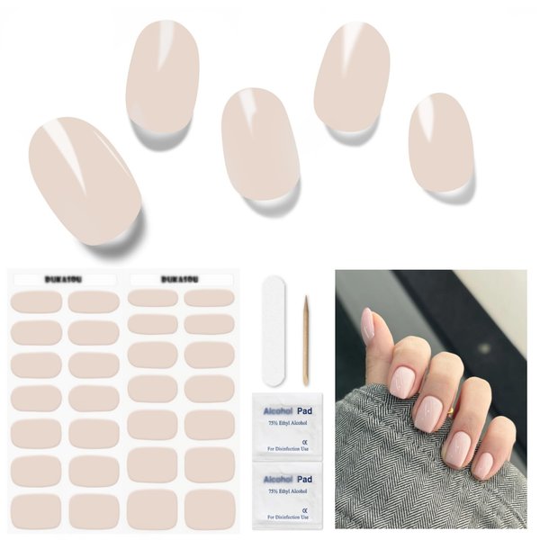 DUKASOU Semi Cured Gel Nail Strips, Pink 28 PCS Solid Color Gel Nail Strips Works with UV Light, Salon Quality Gel Nail Stickers Full Nail Wraps