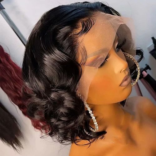 ten chopsticks Wigs Short Wig Human Hair 13x4 Lace Front Human Hair Wigs For Black Women HD Transparent Loose Deep Wave Short Bob Wig Brazilian Bob Human Hair Wig 150 Density 10inch
