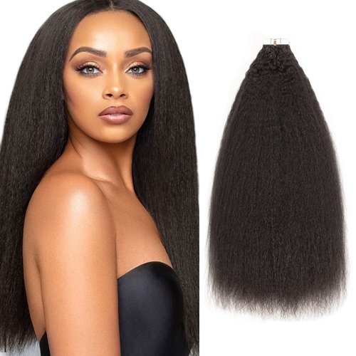 Loxxy Black Tape in Hair Extensions Human Hair Kinky Straight Textured Seamless 16Inch 40pcs 100g Remy Tape in Extensions For Black Women Double Sided Full Head