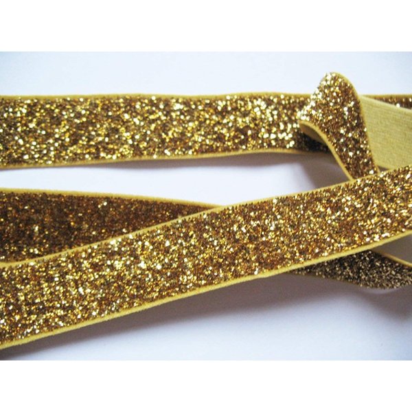 YYCRAFT 5 Yards Glitter 5/8" Elastic Ribbon for Hair Ties Headbands (Gold)
