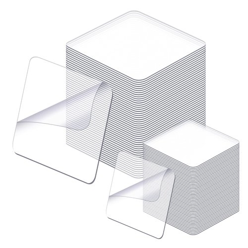 Prudiut 60 Pcs Double Sided Tape Clear Mounting Squares Sticky Tack for Wall Hanging Waterproof Removable Sticky Pads for Fixing Carpet Tape (1.38in +2.36in)