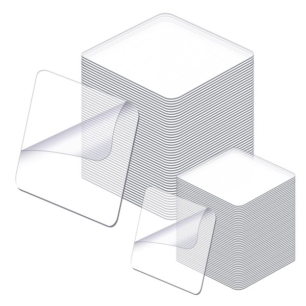 Prudiut 60 Pcs Double Sided Tape Clear Mounting Squares Sticky Tack for Wall Hanging Waterproof Removable Sticky Pads for Fixing Carpet Tape (1.38in +2.36in)