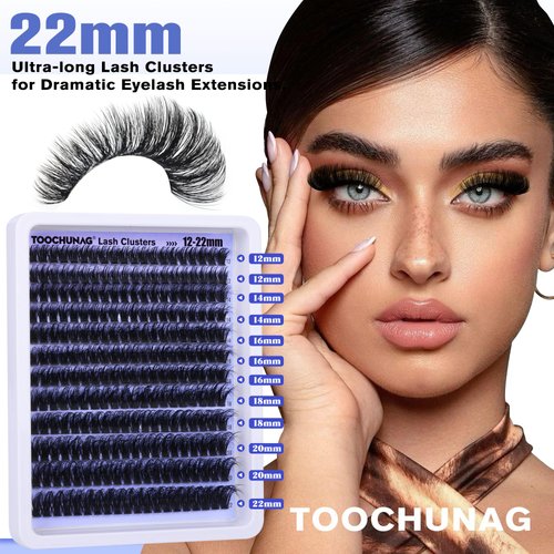 TOOCHUNAG Lash Extension Kit 12-22mm Fluffy Eyelash Extension Kit 100D Thick Volume Lash Clusters Kit D Curl Wispy Cluster Lashes Individual with Lash Bond and Seal and Tweezers