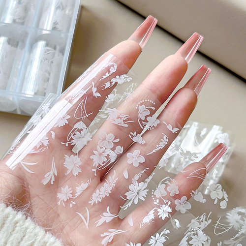 DANNEASY 10 Roll White Flower Nail Foil Holographic Nail Foils Transfer Foil for Nails 3D Nail Stickers Decal Nail Art Foil Sheets for Women DIY Manicure Decoration