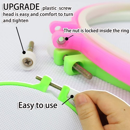 Similane 6 Pieces Embroidery Hoops, Plastic Circle Cross Stitch Hoop Ring 3.4 inch to 10.2 inch (Multicolor) for Embroidery and Cross Stitch