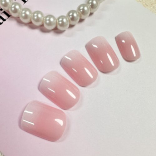 Short Press on Nails Square Fake Nails Ombre Pink False Nails with Simple Style Designs Acrylic Nails Glossy Glue on Nails Artificial Stick on Nails for Women Girls Nails Manicure 24pcs