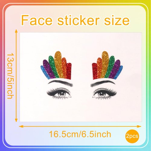 Rainbow Face Sticker Pride Day Face Stickers Glitter Eye Body Face Temporary Tattoo Sticker Party Makeup Self Adhesive Holiday Festival Party Supplies Face Decal