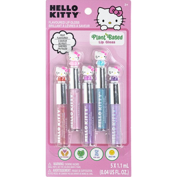Townley Girl Hello Kitty 5 Pc Plant Based, Moisturizing Lip Gloss Makeup Set for Girls Kids Toddlers, Perfect for Parties Sleepovers Makeovers Birthday Gift for Girls 3 Yrs+