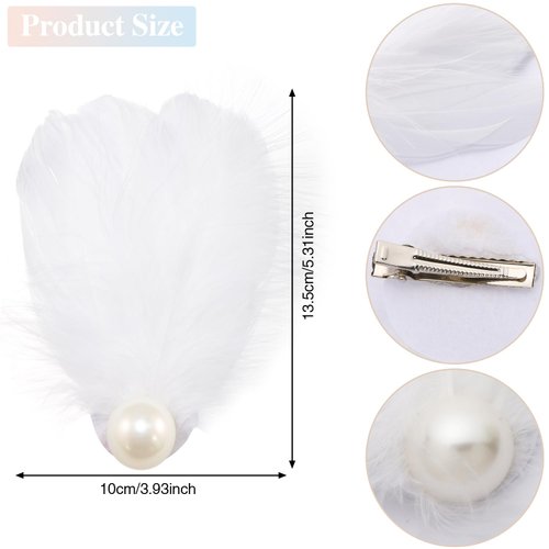 BENOSPACE 2 Pcs Feather Hair Clips White Pearl Swan Fly-Wing Hairpins Ballet Style Elegant Hair Barrettes Accessory for Women Girls 1920s Cosplay Show Dancing Party Stage Halloween Costume Headpiece