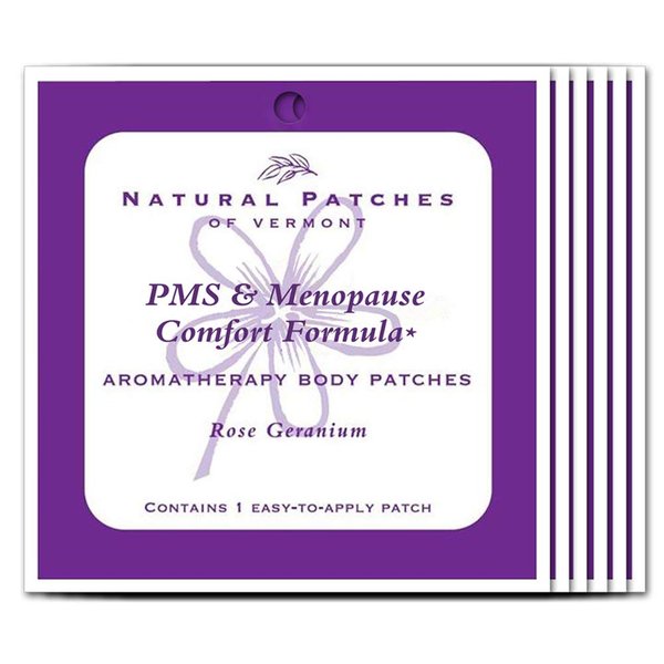 Natural Patches Of Vermont Rose Geranium PMS & Menopause Essential Oil Body Patches, Single Patch Pouch (Pack of 6)