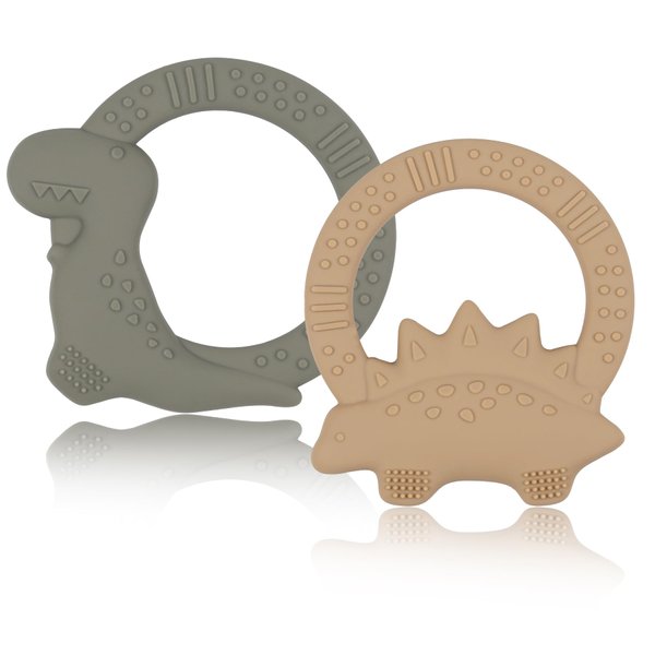 2 Packs Baby Teether Silicone Teething Toys for Babies 0-6 Months with Dinosaur Shape 6 to 12 Months Infant Newborn Essentials Must Haves for Teething Relief Chew,Ideal Baby Shower Gifts for Moms B1