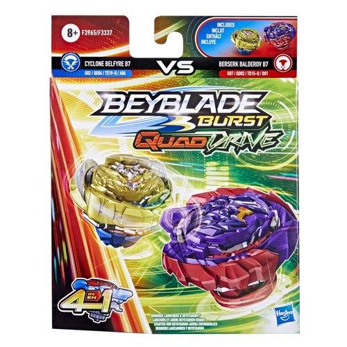 Hasbro Beyblade Burst QuadDrive, Pack of 2 Berserk Balderov B7 and Cyclone Belfyre B7 Competition Spinners, Toy for Children, Ages 8 and Up