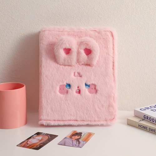 Kpop Photocard Binder Plush Photo Album with 30Pcs Inner Pages 2x3" Photo Card Holder Book Sleeves 6 Rings 4-Pocket Card Protector (Kawaii Bunny)