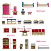 Seanmi Wooden Dollhouse Furniture - 5 Sets, 1:12 Scale Doll House Furnishings, 35 Pieces of Dollhouse Accessories (Living Room, Kitchen, Dining Room, Bedroom, Bathroom)