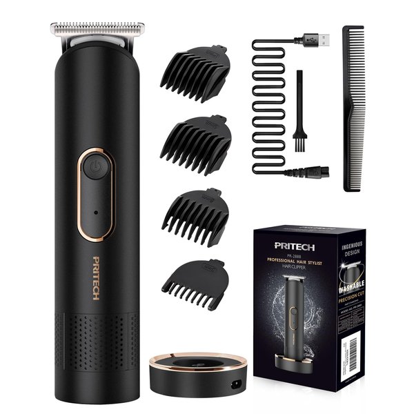 PRITECH Beard Trimmer for Men, Rechargeable Shavers for Men, Electric Razor for Men, Waterproof Groin Hair Trimmer Body Trimmer, Pubic Hair Trimmer with Standing Recharge Dock(Black)