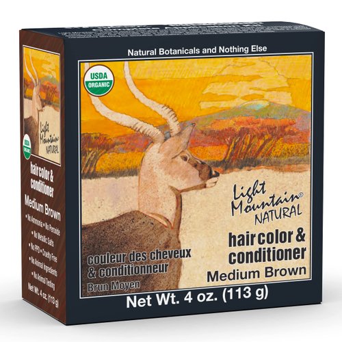 Light Mountain Henna Hair Color & Conditioner - Medium Brown Hair Dye for Men/Women, Organic Henna Leaf Powder and Botanicals, Chemical-Free Semi-Permanent Hair Color, 4 Oz