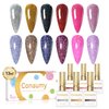 Conaumy Glitter Gel Nail Polish Set, 6 Colors Reflective Gel Polish Kit, Sparkle Holographic Diamond Silver Gold Black Red Rose Pink Purple Soak Off UV Nail Polish 13ml Valentine's Day Gift