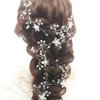 Teyglen Bride Wedding Flower Pearls Long Hair Vine Silver Rhinestone Crystal Beads Hair Vine Headband Handmade Bridal Headpieces Hair Pieces Wedding Hair Accessories Hair Jewelry for Women Girls