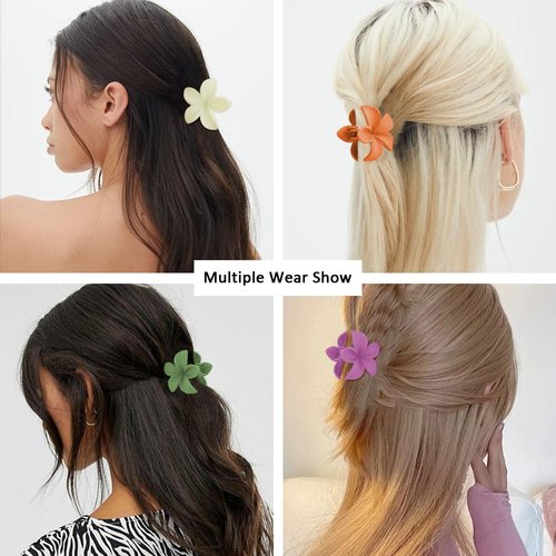 Ahoney 10Pcs Small Flower Hair Clips for Women Girls, 1.7' Flower Clips for Hair Claw Clips for Thin Medium Hair Mini Hair Claws Matte Jaw Clips Cute Hair Accessories for Girls (Colorful)