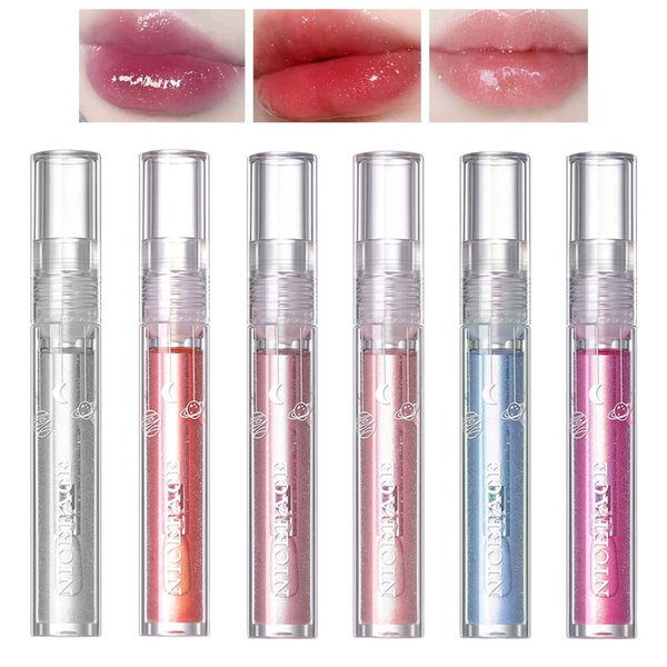 WENJLYJ 6 PCS Clear Glass Hydrating Lip Gloss Set,Essence Lip Stick Jelly Toothed Lip,Plumping Lip Oil Long Lasting Moisture,Lip Treatment,Lip Balm Kit,Lip Stains For Women,Lip Makeup