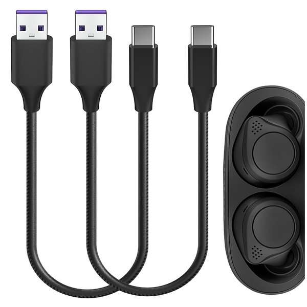 Geekria USB Earbuds Vegan Leather Fast Charger Cable Compatible with Jabra Elite 10 Gen 2, Elite10, Elite 8 Active, Elite 85t Charger, USB to USB-C Replacement Power Charging Cord (1ft/30cm 2Pack)