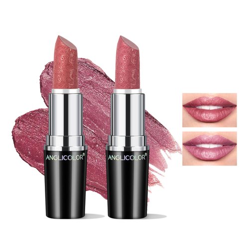 Anglicolor 2pcs Glitter Lipstick High Impact Lipcolor,Pink Lipstick Moisturizing Creamy Formula,Metallic Lipstick For Women For Vegan & Cruelty-Free,Full-Coverage Lip Color (#01#11, 2PCS)