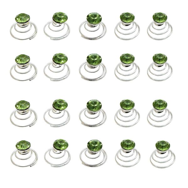 Vpang 20 Pcs Spiral Hair Pins Swirl Hair Twists Coils Hair Clips Wedding Bridal Shiny Rhinestone Crystal Metal Spiral Twist Hairpins Hair Accessories (Green)