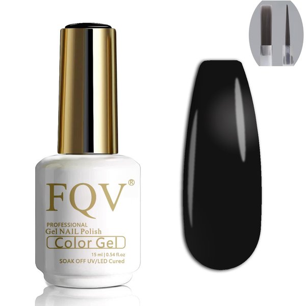 FQV Nail Gel Polish,15ml Black Color Gel Nail Polish for Long Lasting Smooth Surface UV Light Nails for Home DIY Gel Nail Polish with Fine Brush for Smooth & Stunning Nails