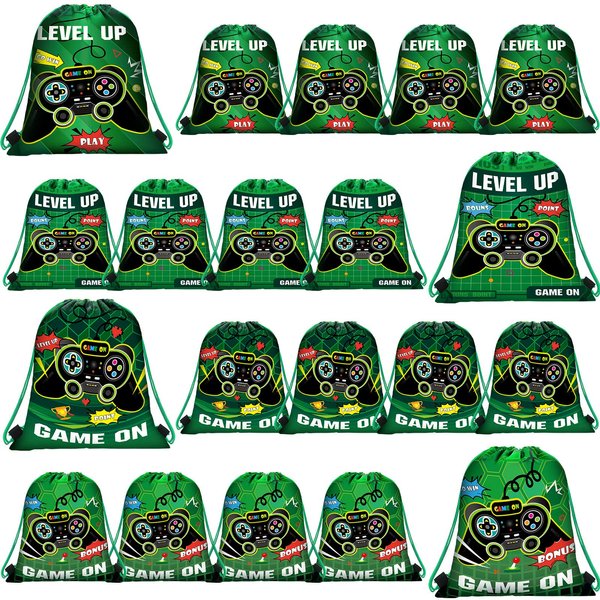 16 Pieces Video Game Drawstring Bags Video Game Party Favors 12 x 10 Inch Game Birthday Supplies Game on Theme Gifts Bags for Boys Kids Birthday Party Decoration(Creative)