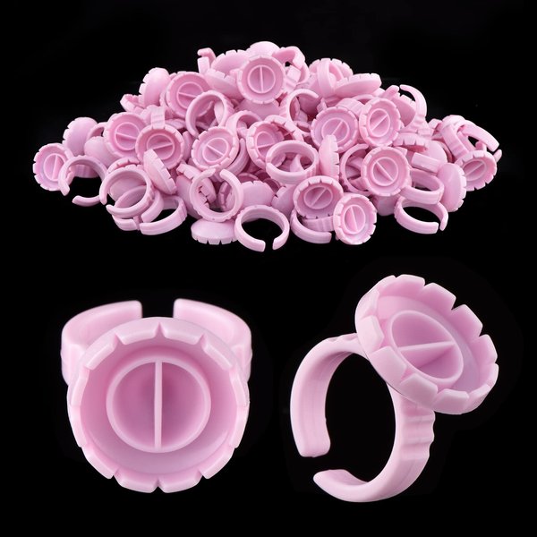 Beauty Junko Pink Eyelash Glue Rings [200PCS], Plastic, Disposable, Fast Fan Design, Lash Extensions Supplies