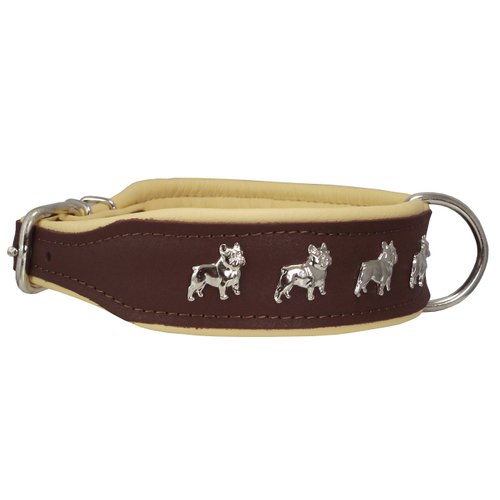 Real Leather Soft Leather Padded Dog Collar Bulldog (16.75"-19.25" Neck; 1.75" Wide, Brown/Beige)