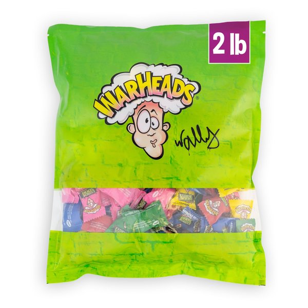 WARHEADS - Extreme Sour Hard Candy - Sour Apple, Black Cherry, Blue Raspberry, Lemon & Watermelon Flavors - 2 lb. Bulk Bag