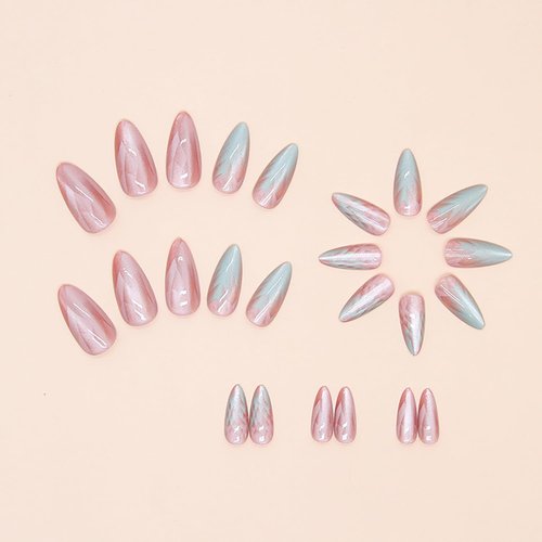 Press on Nails Medium Length Almond False Nails Gradient Cat Eye Fake Nails Artificial Acrylic Nails Fashion Charm Stick on Nails Full Cover Glossy Reusable Coffin Nails Glue on Nails for Women