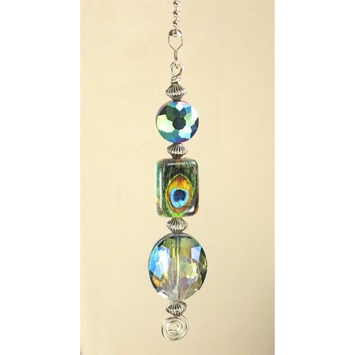 Peacock Feather & Amber Glass Ceiling Fan Pull